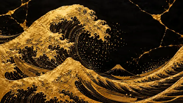 The Great Wave in Gold Leaf: AI remake of The Great Wave off Kanagawa by Katsushika Hokusai
