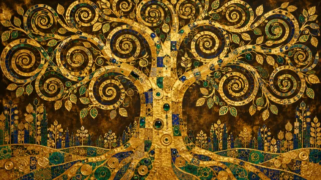 Golden Tree of Life: AI remake of The Tree of Life (Stoclet Frieze) by Gustav Klimt
