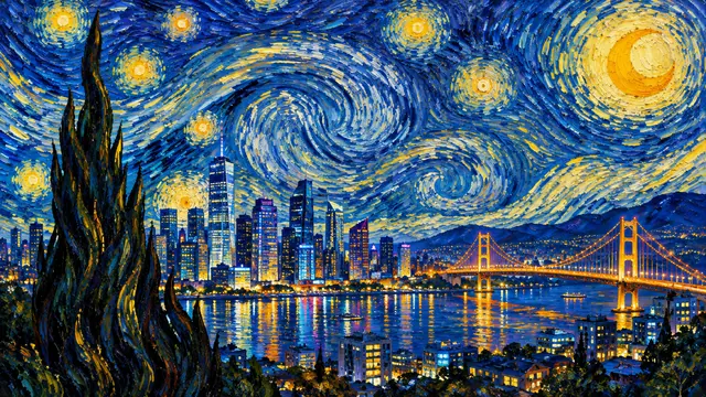 Starry Night over the City: AI remake of The Starry Night by Vincent van Gogh